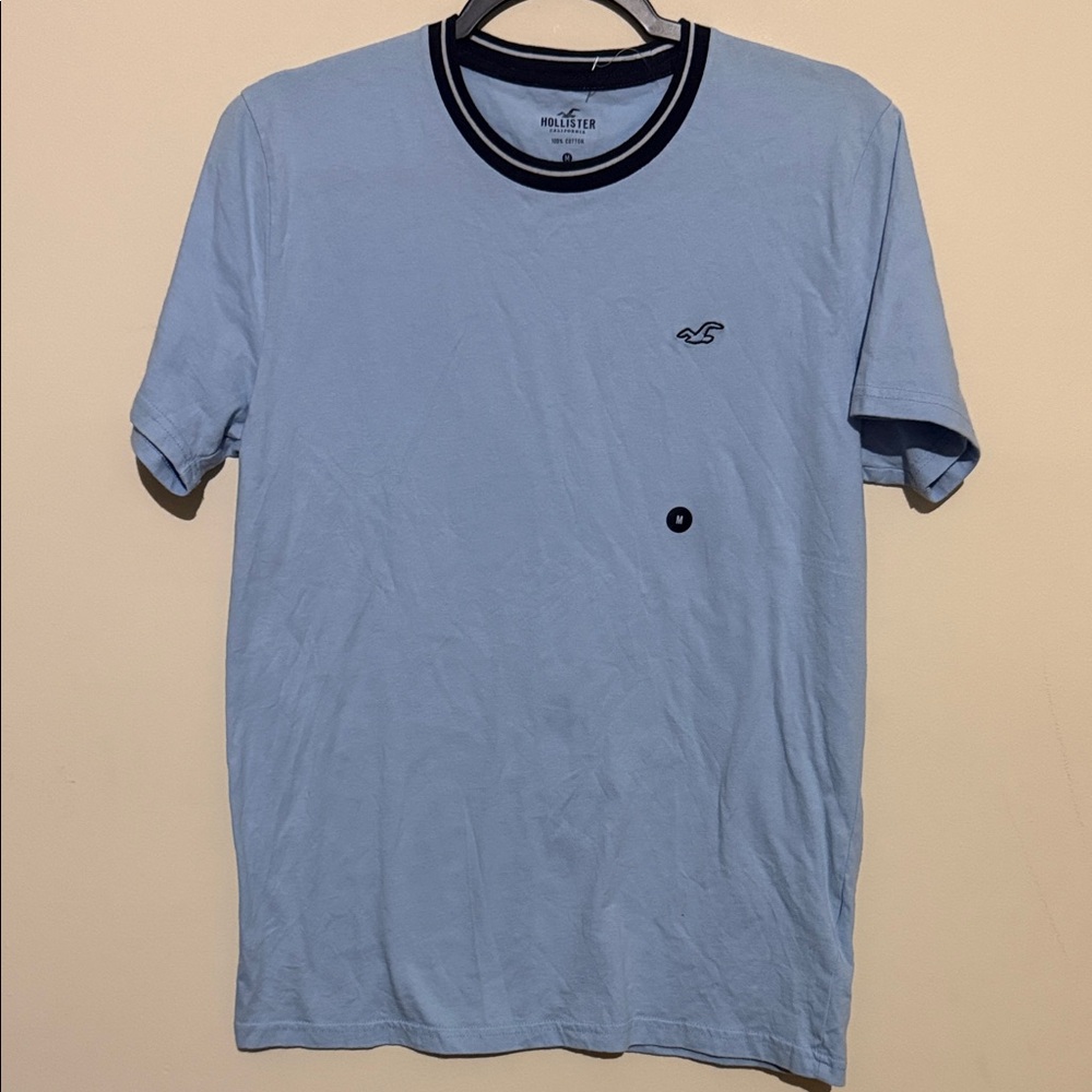 Hollister Light Blue Short Sleeve Ringer Tee with Navy Trim